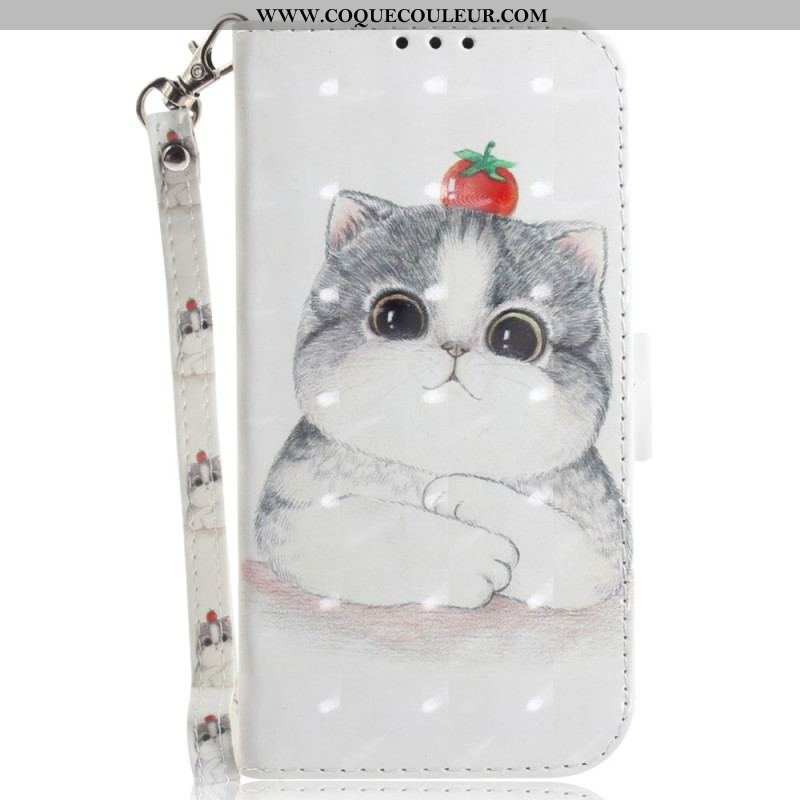 Housse iPhone 15 Plus Chat Graphique à Lanière