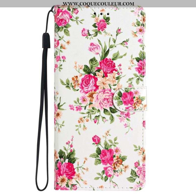 Housse iPhone 15 Plus Des Fleurs à Lanière