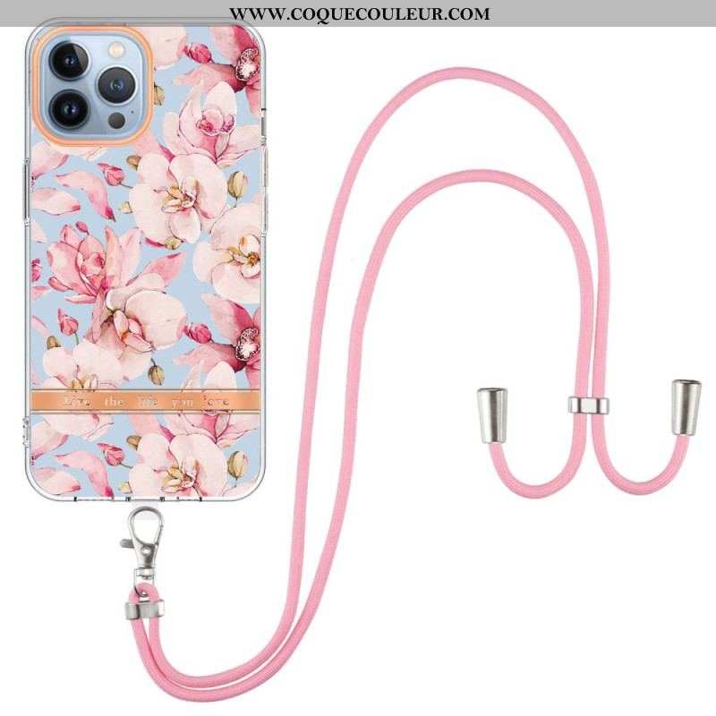 Coque iPhone 15 Pro Max à Cordon Fleurs