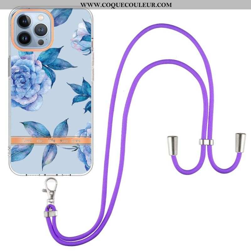 Coque iPhone 15 Pro Max à Cordon Fleurs