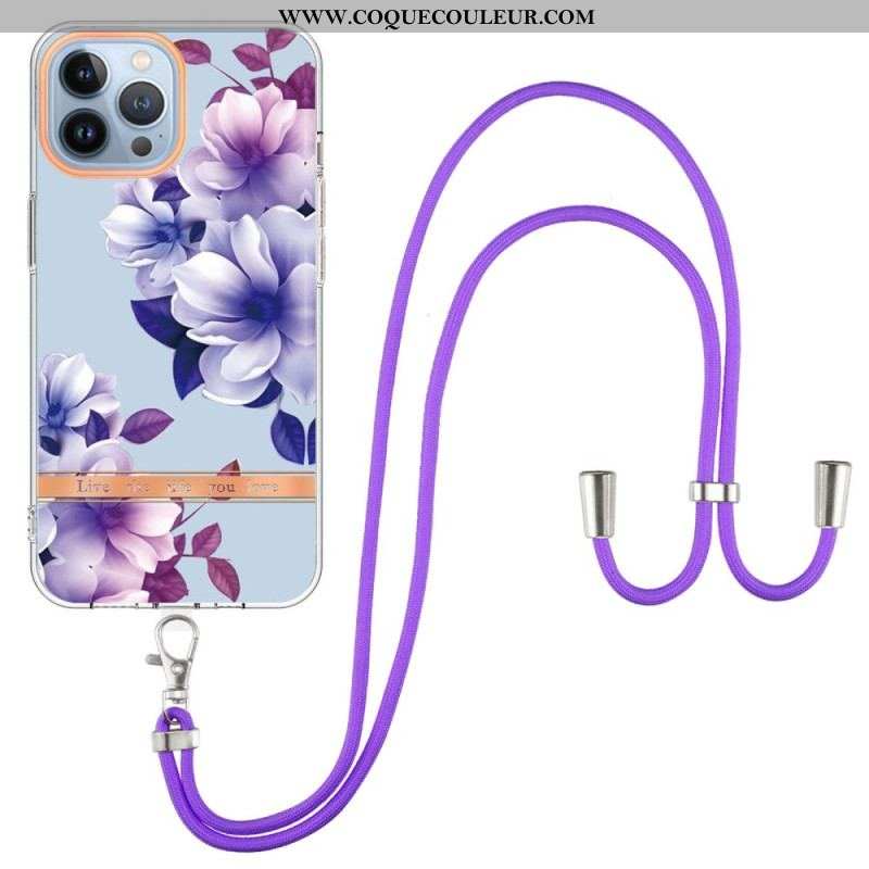 Coque iPhone 15 Pro Max à Cordon Fleurs