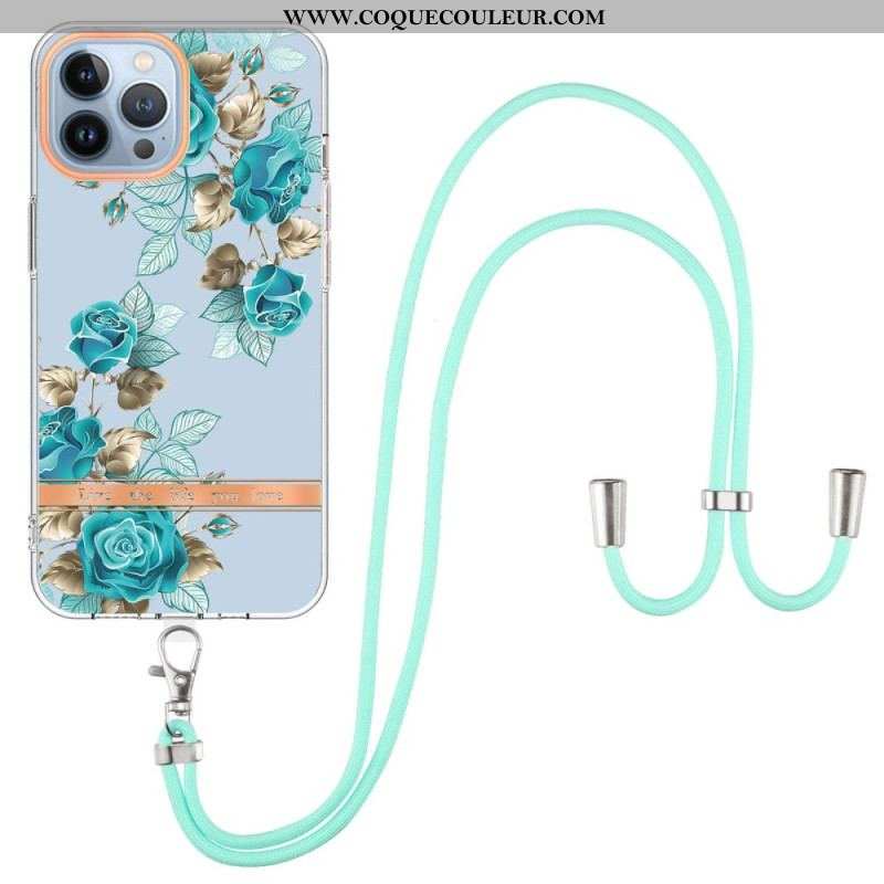 Coque iPhone 15 Pro Max à Cordon Fleurs