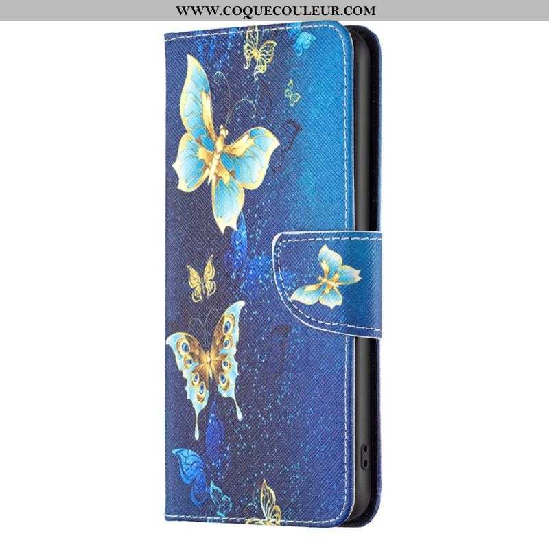 Housse iPhone 15 Plus Papillons sur Fond Bleu