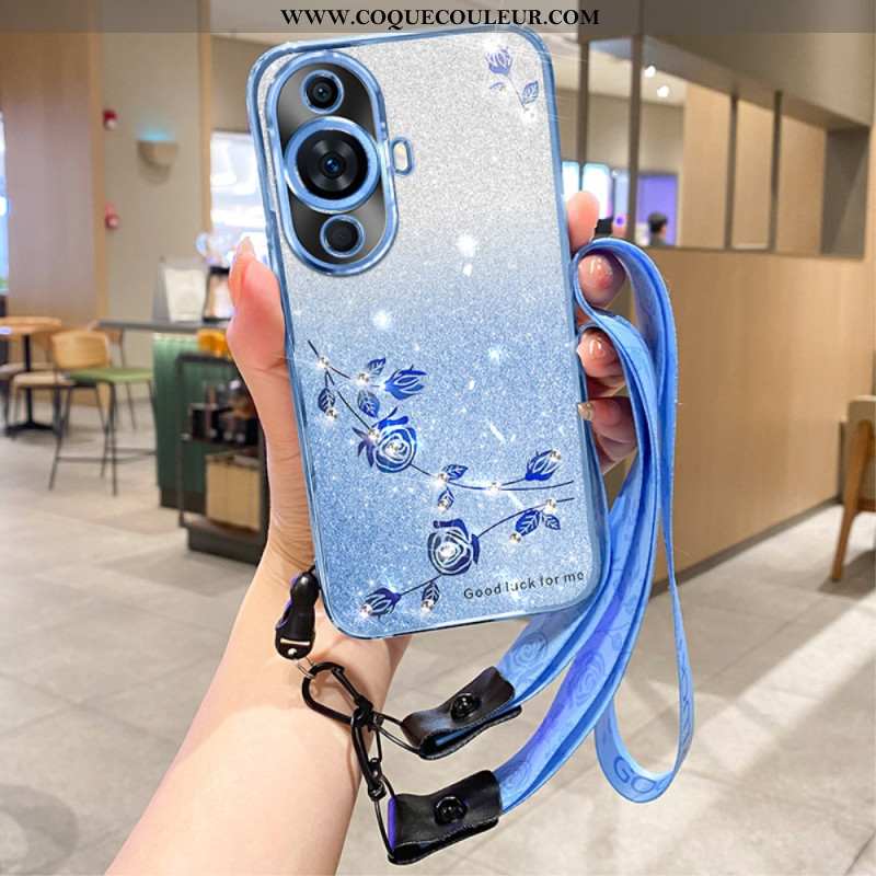 Coque Huawei Nova 11 Pro Paillettes Strass avec Lanière