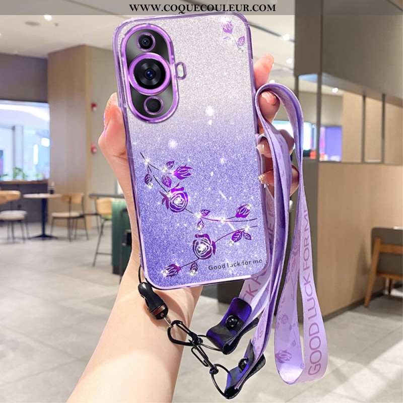 Coque Huawei Nova 11 Pro Paillettes Strass avec Lanière