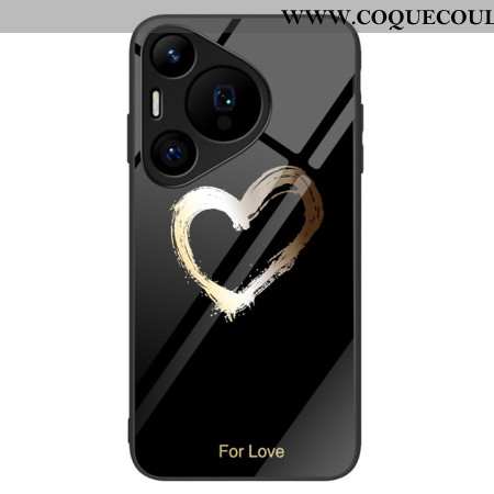 Coque Huawei Pura 70 Pro Verre Trempé Coeur Doré sur Fond Noir