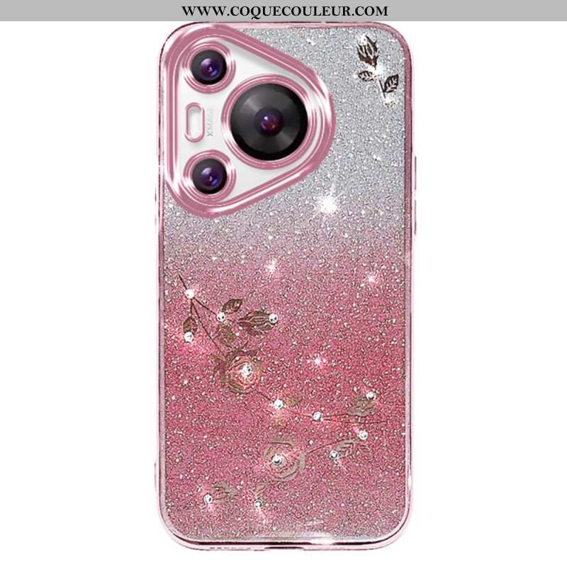 Coque Huawei Pura 70 Pro Fleurs et Strass KADEM