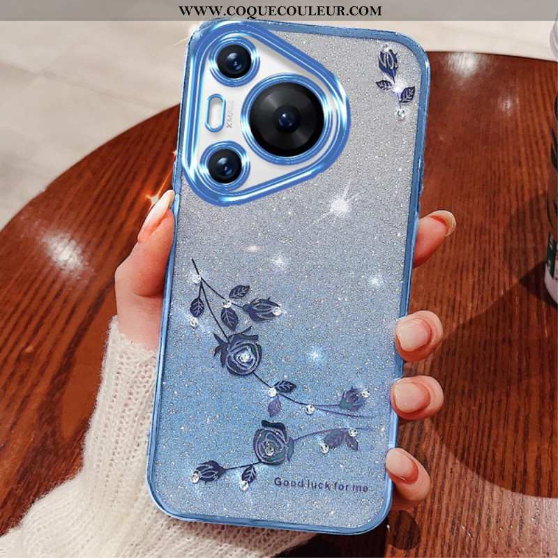 Coque Huawei Pura 70 Pro Fleurs et Strass KADEM