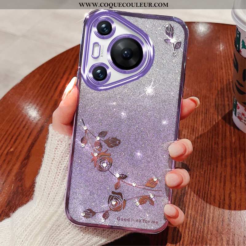 Coque Huawei Pura 70 Pro Fleurs et Strass KADEM