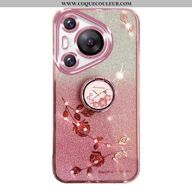 Coque Huawei Pura 70 Pro Fleurs et Strass avec Support KADEM