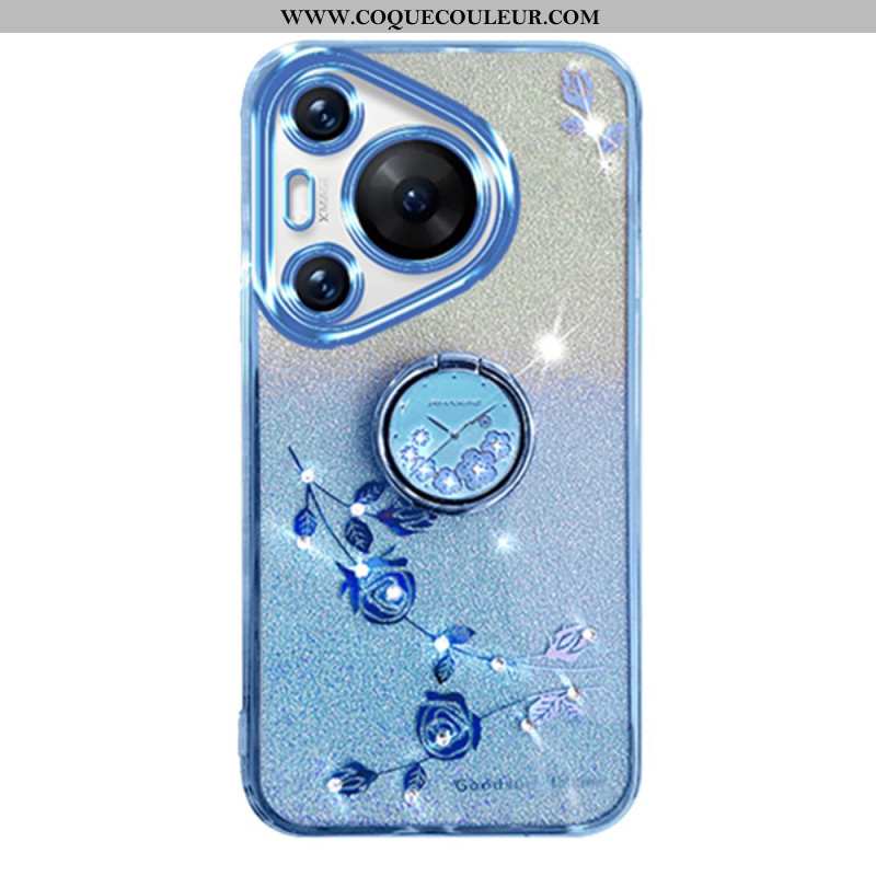 Coque Huawei Pura 70 Pro Fleurs et Strass avec Support KADEM