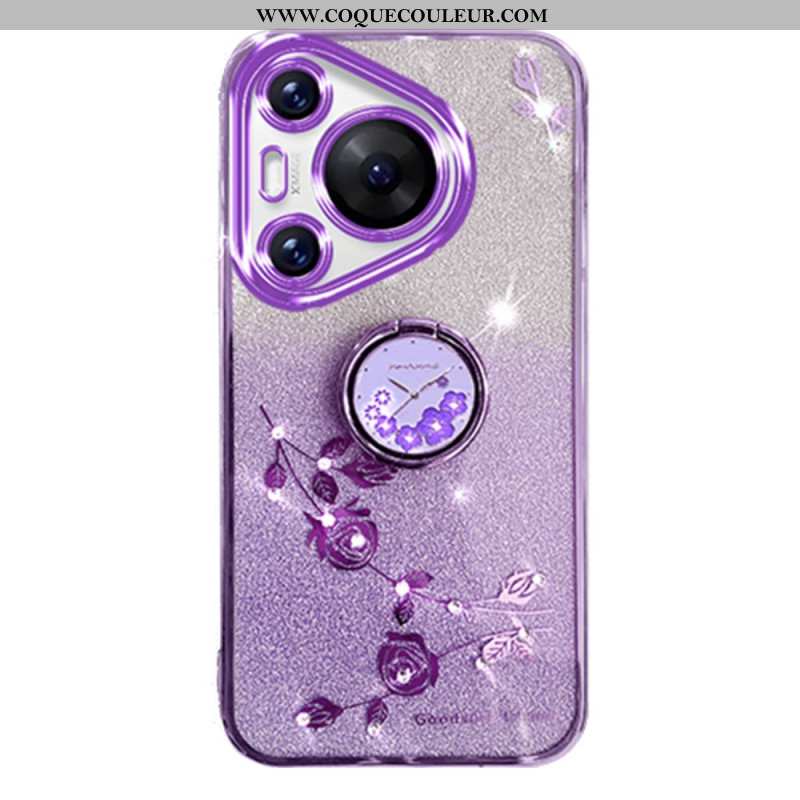 Coque Huawei Pura 70 Pro Fleurs et Strass avec Support KADEM