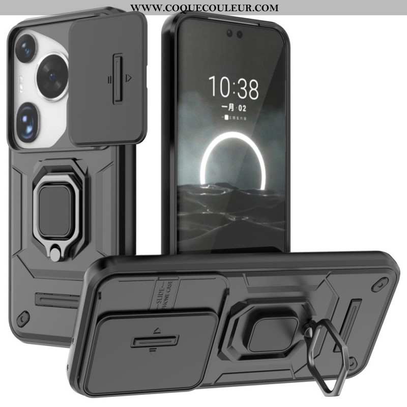 Coque Huawei Pura 70 Ultra Ring Résistante avec Protection Objectif Coulissante