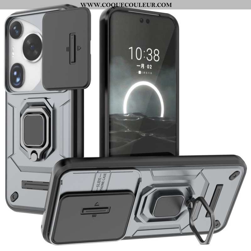 Coque Huawei Pura 70 Ultra Ring Résistante avec Protection Objectif Coulissante