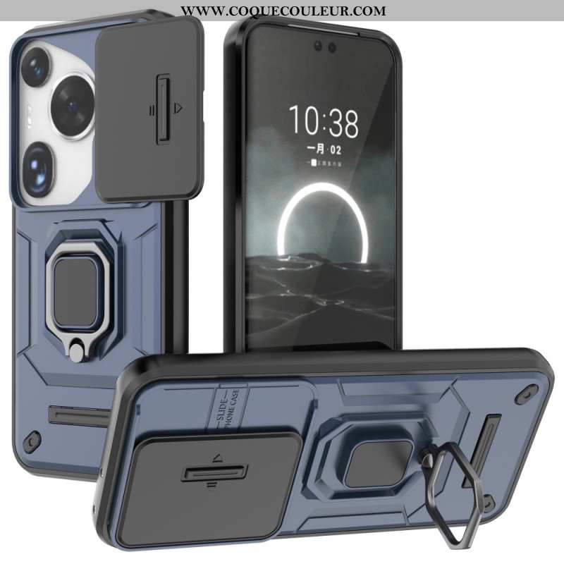 Coque Huawei Pura 70 Ultra Ring Résistante avec Protection Objectif Coulissante