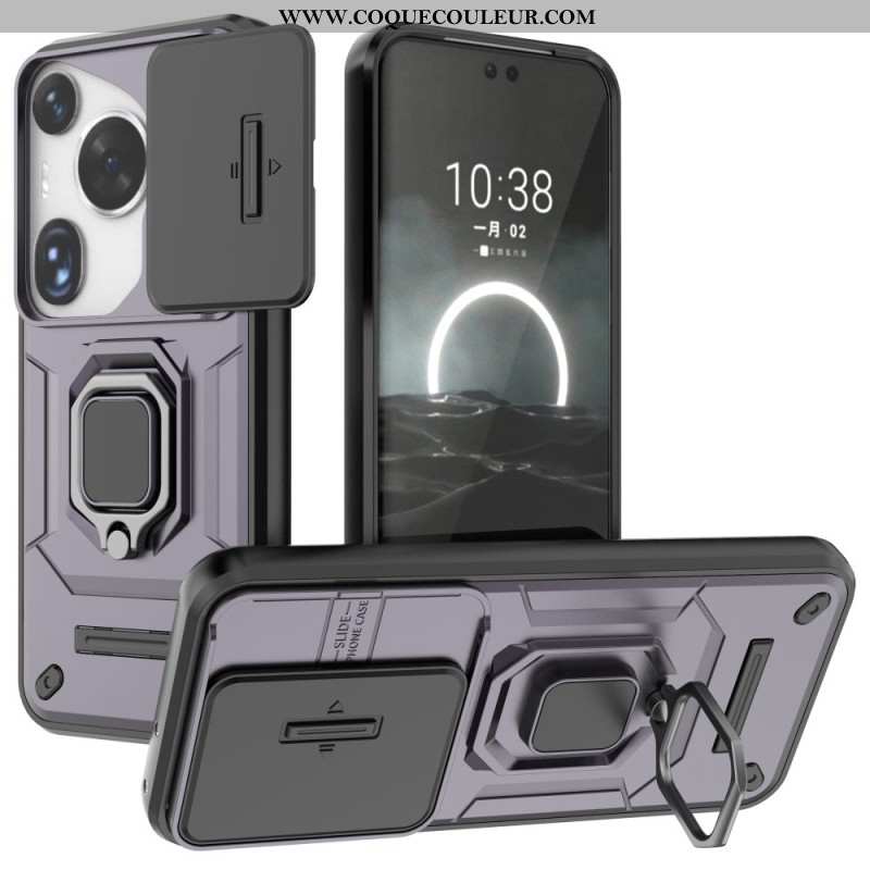 Coque Huawei Pura 70 Ultra Ring Résistante avec Protection Objectif Coulissante