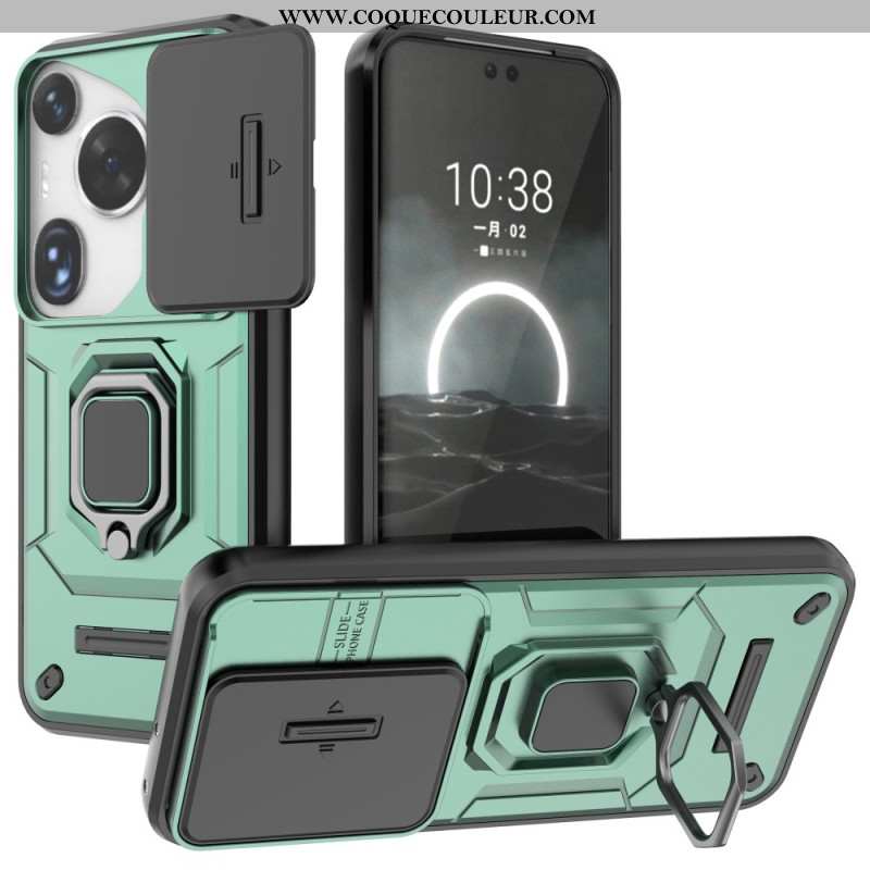 Coque Huawei Pura 70 Ultra Ring Résistante avec Protection Objectif Coulissante