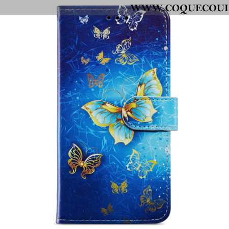 Housse Oppo A98 5G Papillons Dorés à Lanière