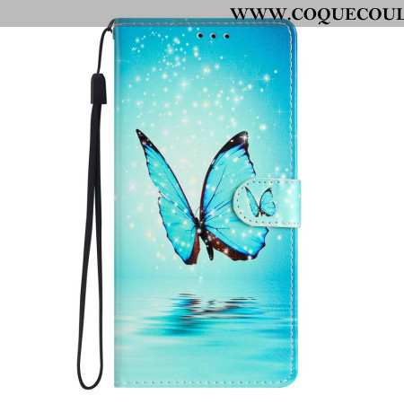 Housse Oppo A98 5G Papillon Bleu à Lanière