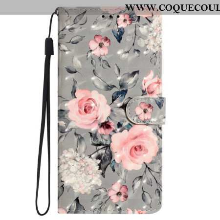 Housse Oppo A98 5G Fleurs Roses à Lanière