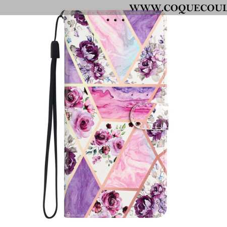 Housse Oppo A98 5G Fleurs Violettes à Lanière