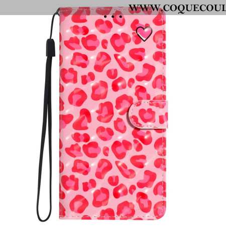 Housse Oppo A98 5G Léopard Rose 3D à Lanière