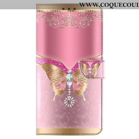 Housse Oppo A98 5G Papillon Rose et Or