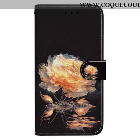 Housse Oppo Reno 11 5G Pivoine Dorée à Lanière