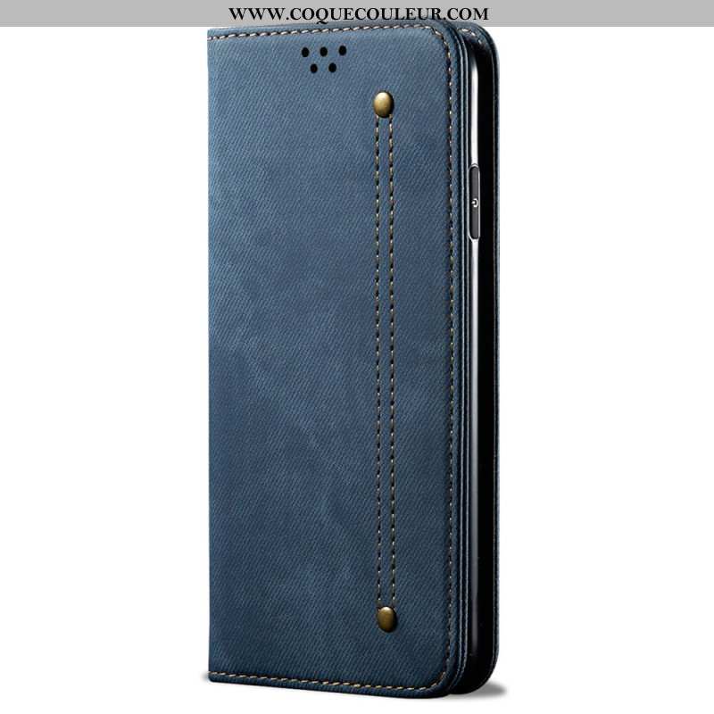 Flip Cover Oppo Reno 12 5G Tissu Jeans