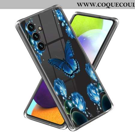 Coque Samsung Galaxy A15 5G Papillons et Fleurs Bleus