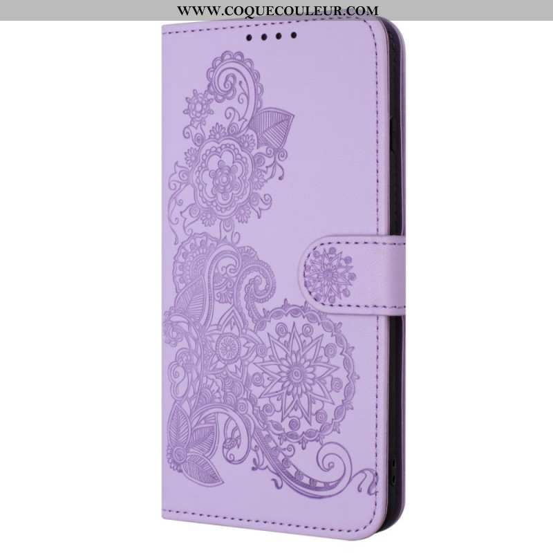 Housse Samsung Galaxy A15 5G Motif Fleurs Dentelle à Lanière