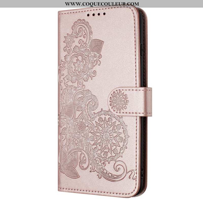 Housse Samsung Galaxy A15 5G Motif Fleurs Dentelle à Lanière