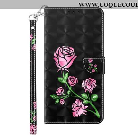 Housse Samsung Galaxy A15 Fleurs de Rose à Lanière