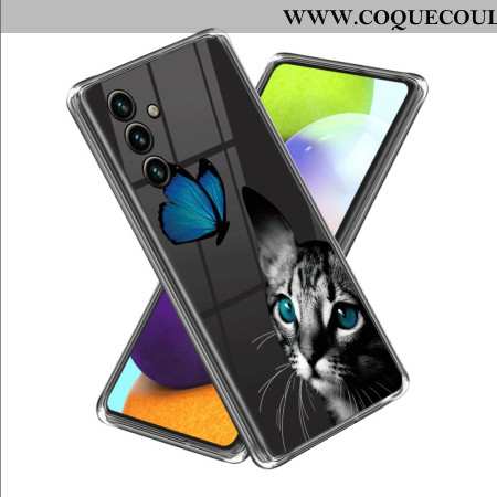 Coque Samsung Galaxy A15 Motif Chat et Papillon Bleu