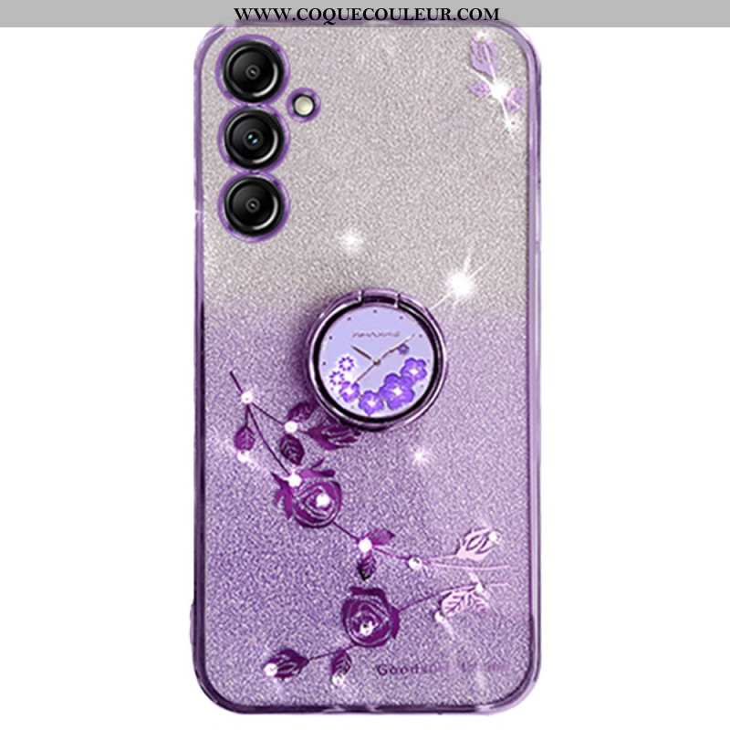 Coque Samsung Galaxy A16 4G / 5G Anneau-Support Fleurs et Strass KADEM