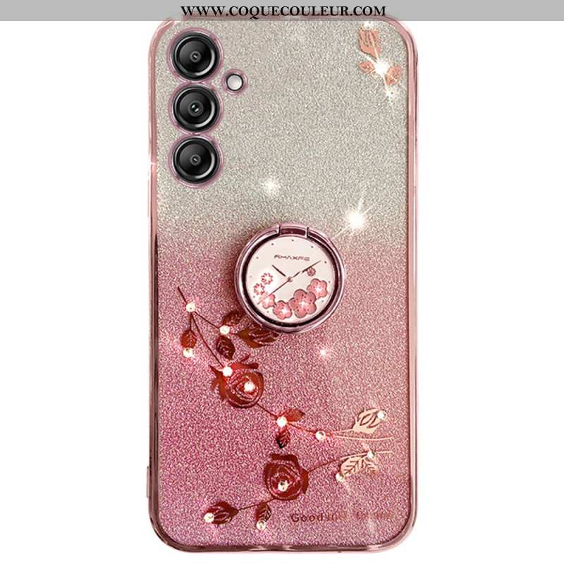 Coque Samsung Galaxy A16 4G / 5G Anneau-Support Fleurs et Strass KADEM