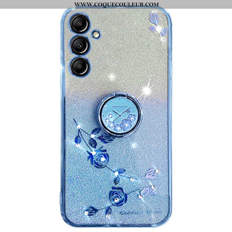 Coque Samsung Galaxy A16 4G / 5G Anneau-Support Fleurs et Strass KADEM