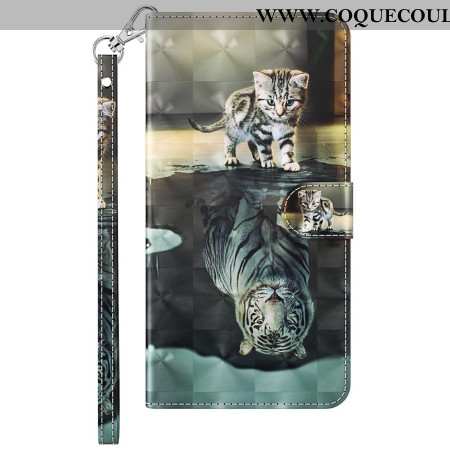 Housse Samsung Galaxy A55 5G Chat et Tigre à Lanière