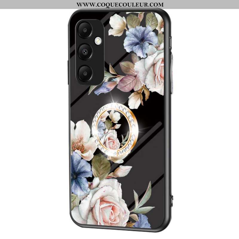 Coque Samsung Galaxy A55 5G Verre Trempé avec Support Motif Floral