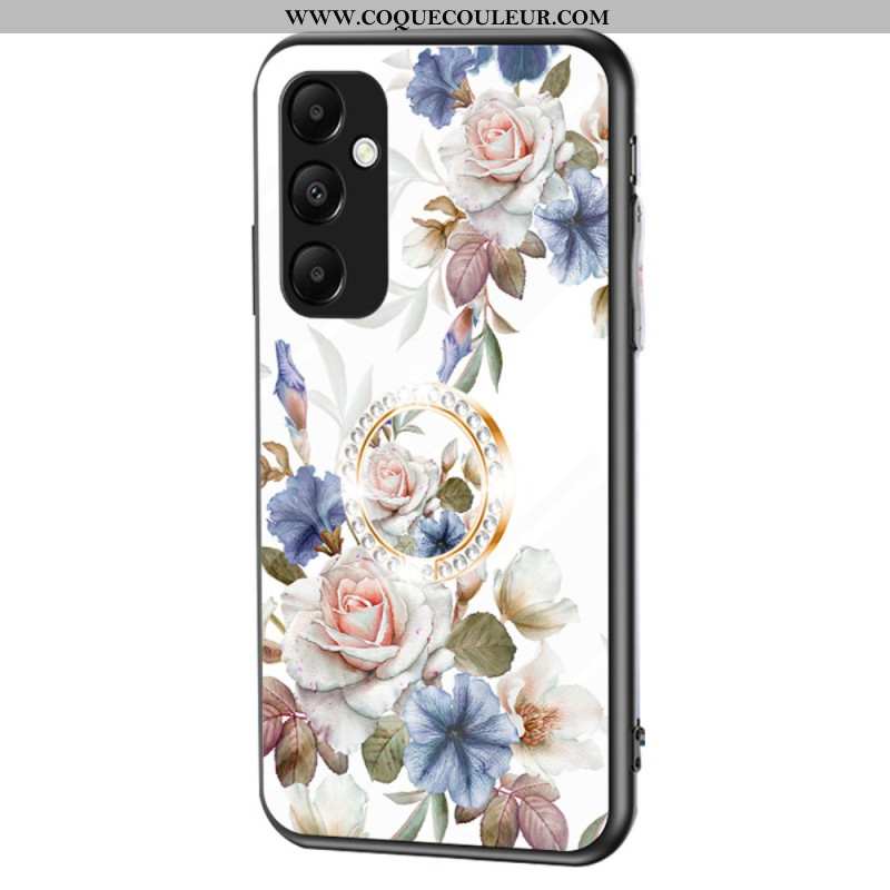 Coque Samsung Galaxy A55 5G Verre Trempé avec Support Motif Floral