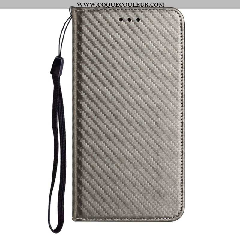 Flip Cover Samsung Galaxy A55 5G Fibre Carbone à Lanière