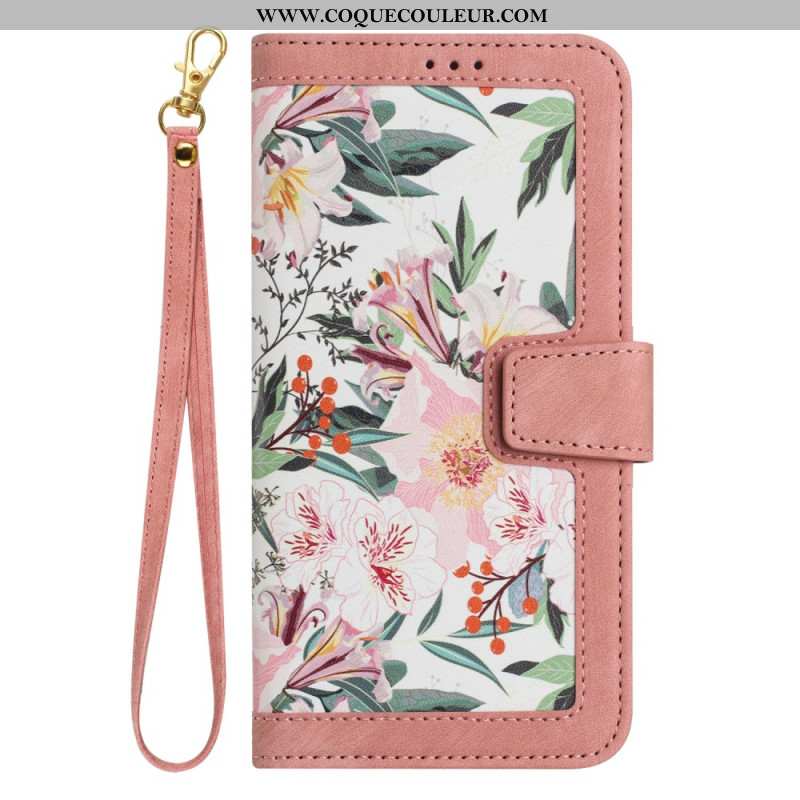 Housse Samsung Galaxy A55 5G Motif Floral avec Lanière