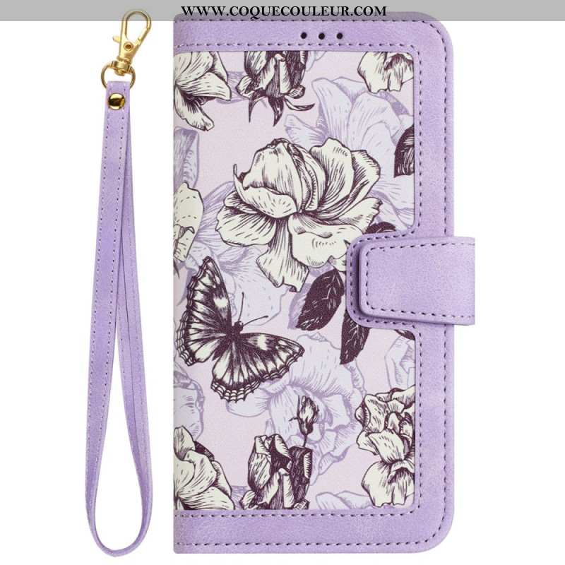 Housse Samsung Galaxy S24 5G Motif Floral Artistique à Lanière