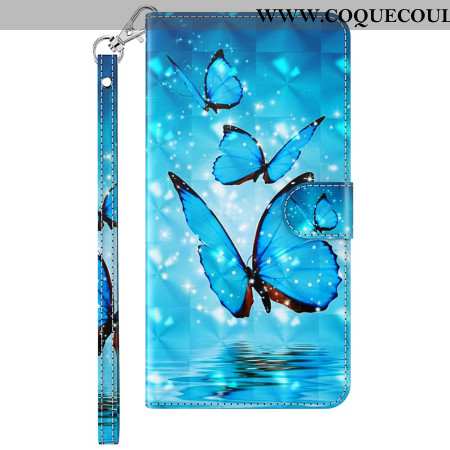 Housse Samsung Galaxy S24 5G Papillons Bleus à Lanière