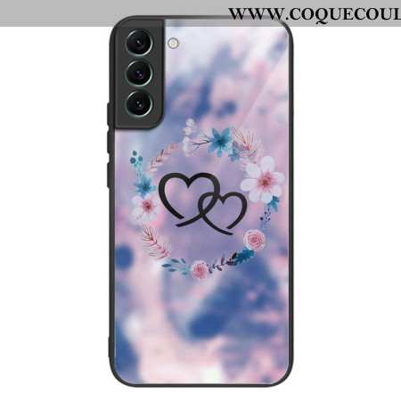 Coque Samsung Galaxy S24 5G Verre Trempé Cœurs et Fleurs