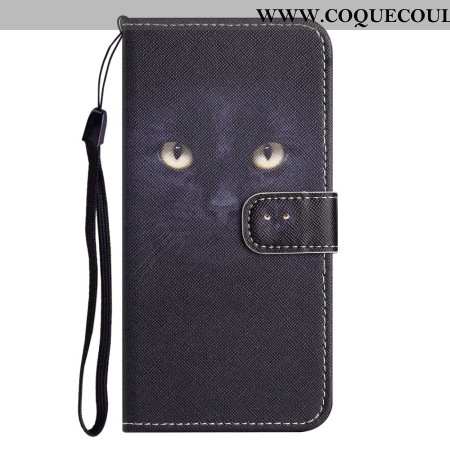 Housse Samsung Galaxy S24 5G Yeux de Chat Noir à Lanière