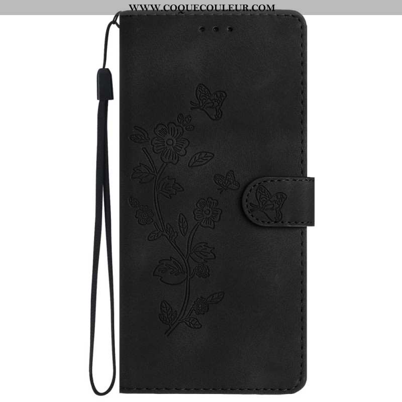 Housse Samsung Galaxy S24 5G Motif de Fleurs Discret à Lanière