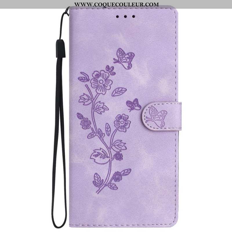 Housse Samsung Galaxy S24 5G Motif de Fleurs Discret à Lanière