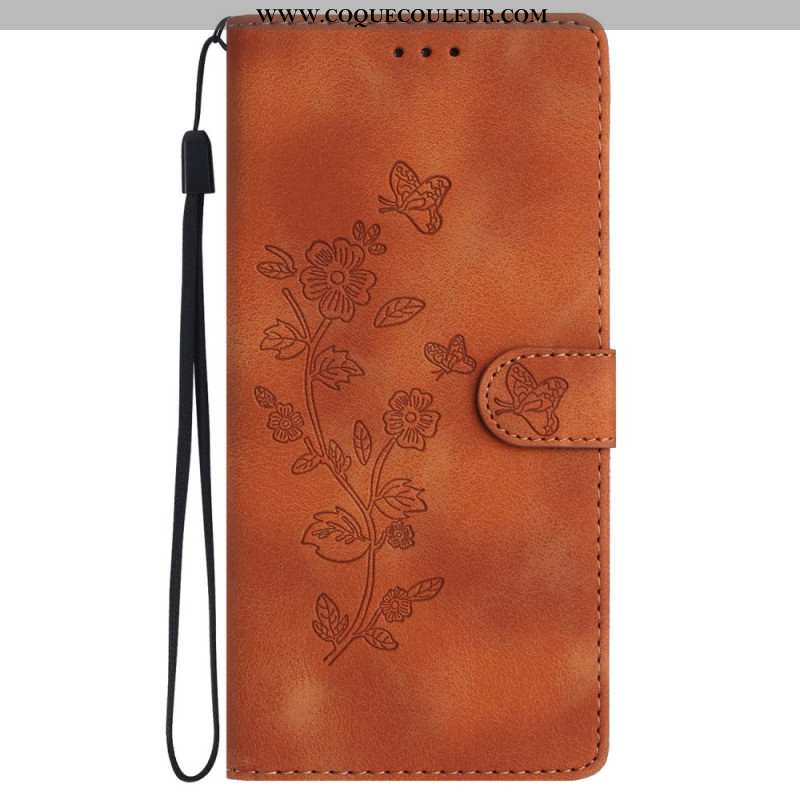 Housse Samsung Galaxy S24 5G Motif de Fleurs Discret à Lanière