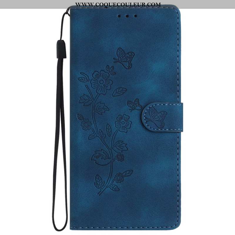 Housse Samsung Galaxy S24 5G Motif de Fleurs Discret à Lanière